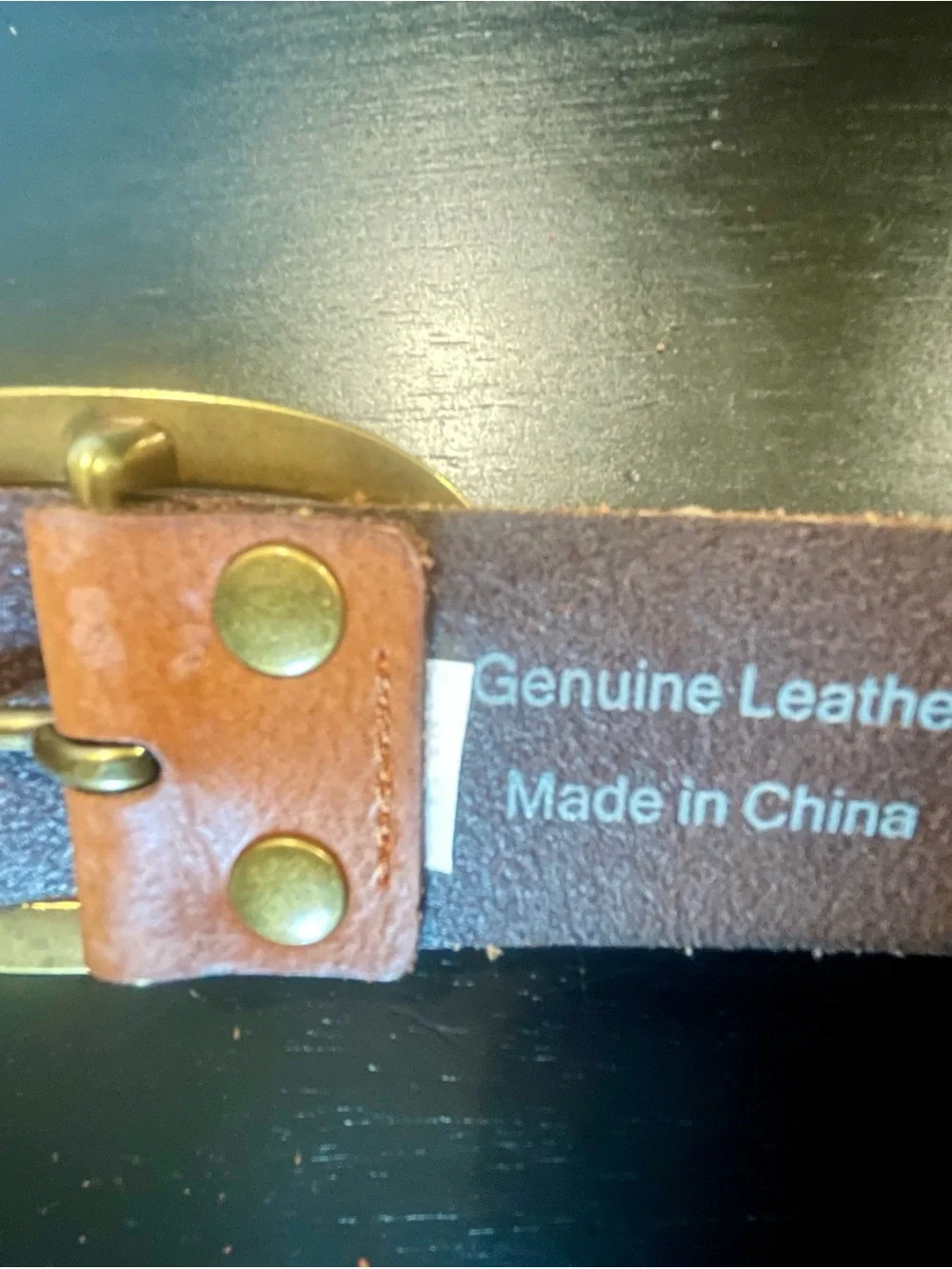 Women’s Classic Tan Leather Belt with Brass Oval Buckle Medium
